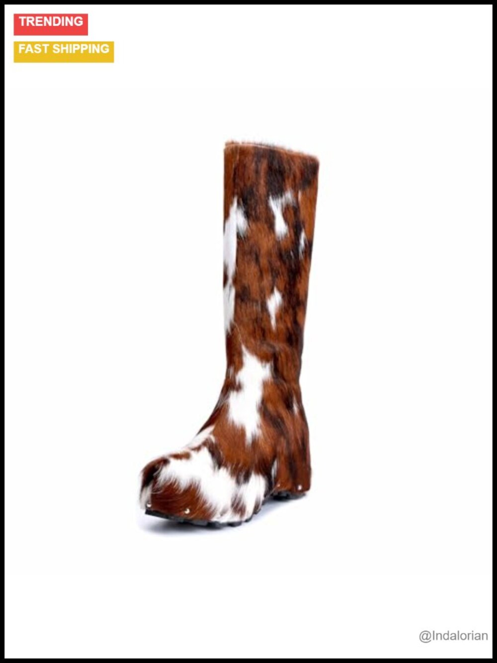 Wide Calf Knee-High Cowgirl Boots Genuine Calf Hair Shearling Lined Platform